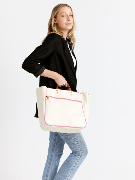 Codie Nylon Tote with Leather Accents | Southern Homestead Mercantile *New* Pink - Coated Canvas